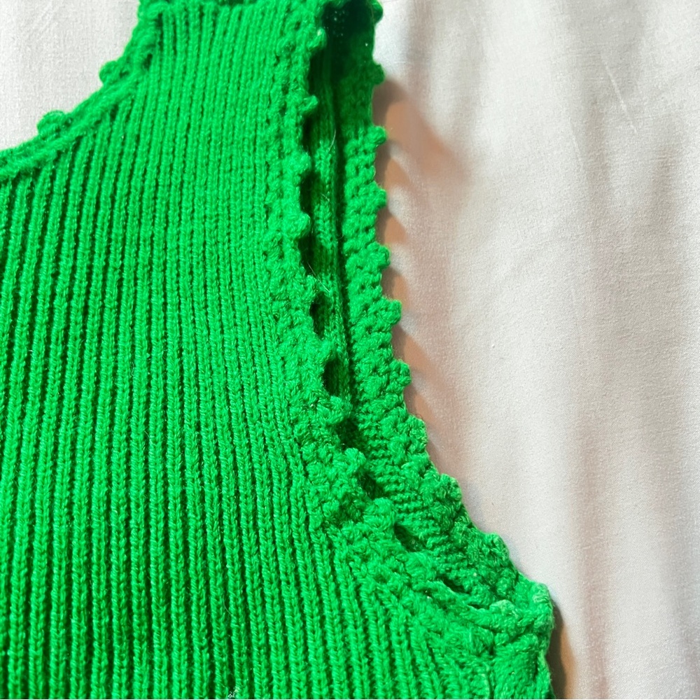 Vintage Imported Andrew St. John Virgin Acrylic Green Ribbed Hand Knit Tank Top - Picture 4 of 11